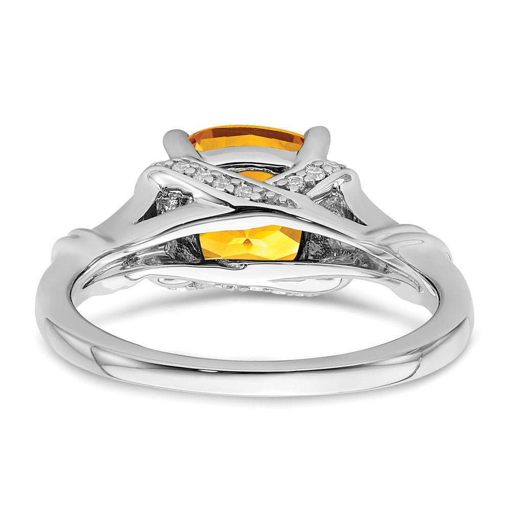 14K Weißgold Ring mit Citrin und echten Diamanten