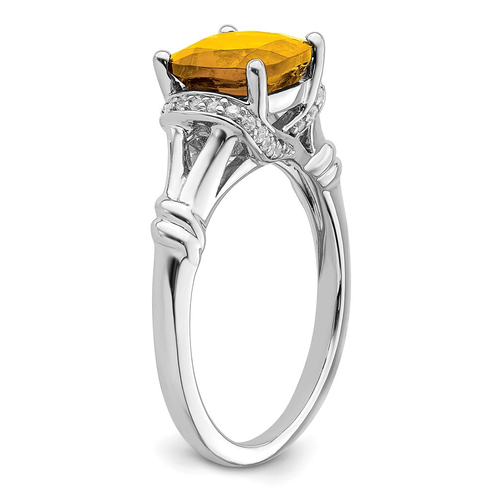 14K Weißgold Ring mit Citrin und echten Diamanten