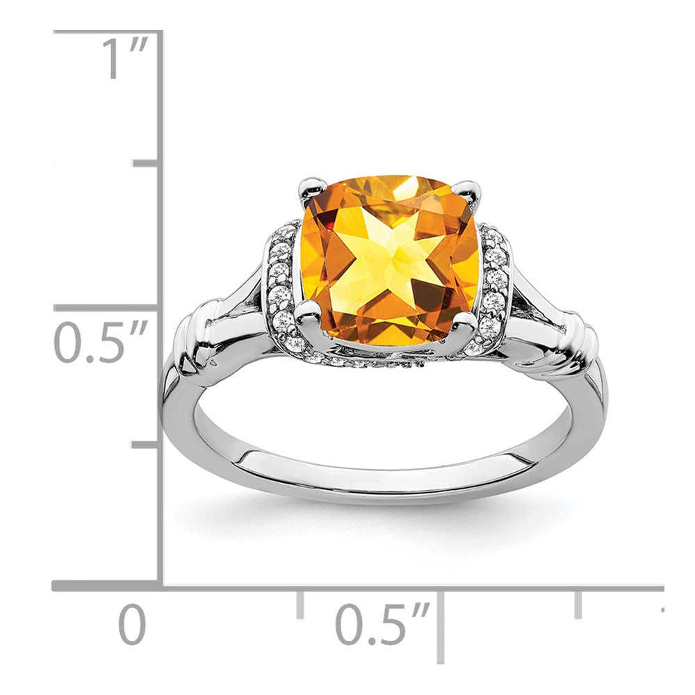 14K Weißgold Ring mit Citrin und echten Diamanten