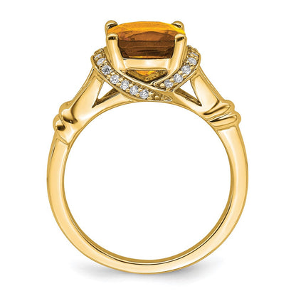 14K Gelbgold Ring mit Citrin und echten Diamanten
