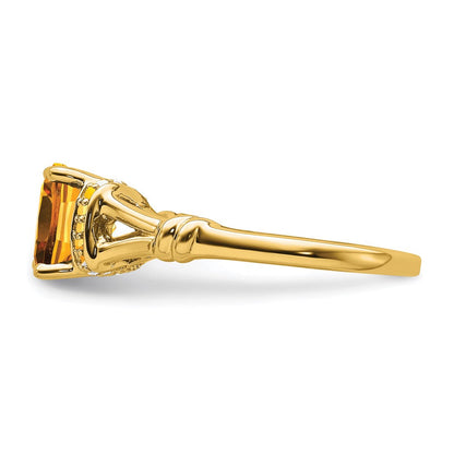 14K Gelbgold Ring mit Citrin und echten Diamanten