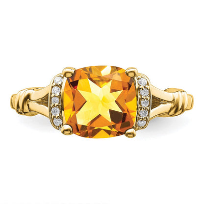 14K Gelbgold Ring mit Citrin und echten Diamanten