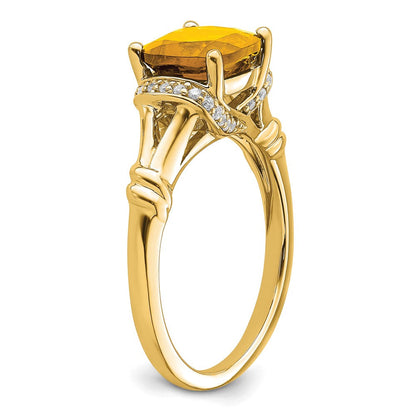 14K Gelbgold Ring mit Citrin und echten Diamanten