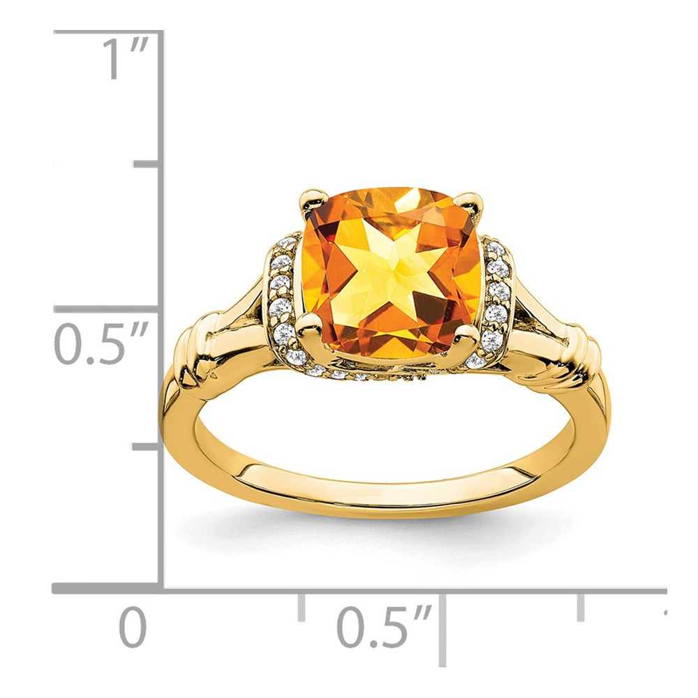 14K Gelbgold Ring mit Citrin und echten Diamanten