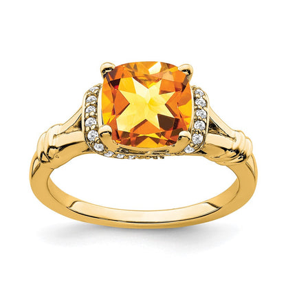 14K Gelbgold Ring mit Citrin und echten Diamanten