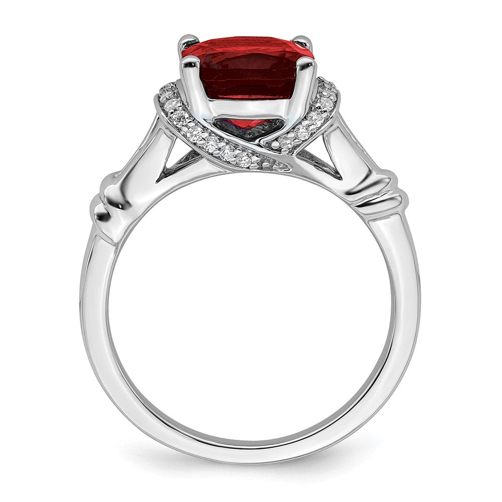 14K Weißgold Ring mit Granat und echtem Diamant