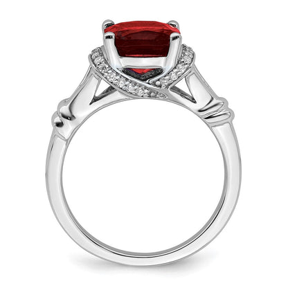 14K Weißgold Ring mit Granat und echtem Diamant