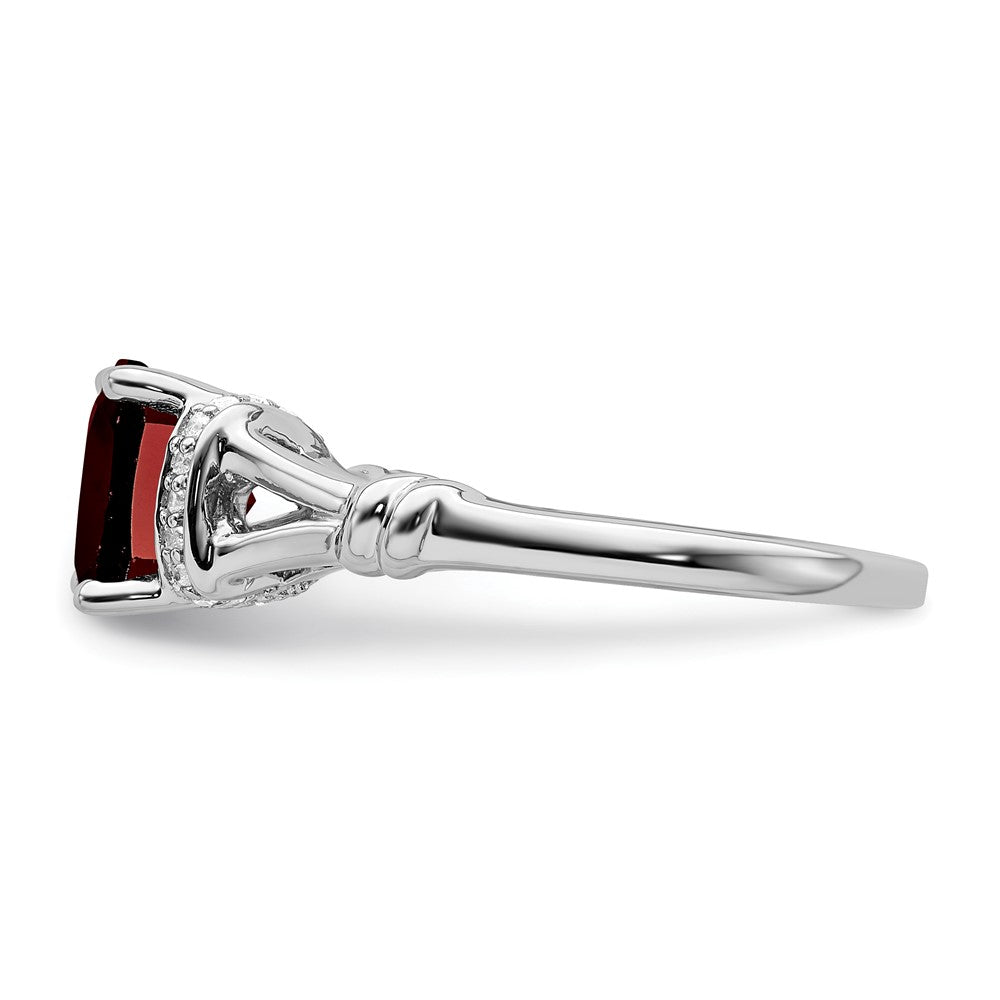 14K Weißgold Ring mit Granat und echtem Diamant