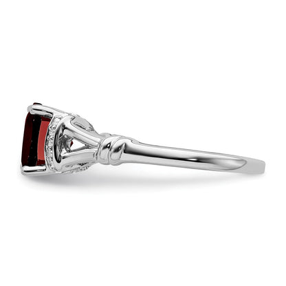 14K Weißgold Ring mit Granat und echtem Diamant