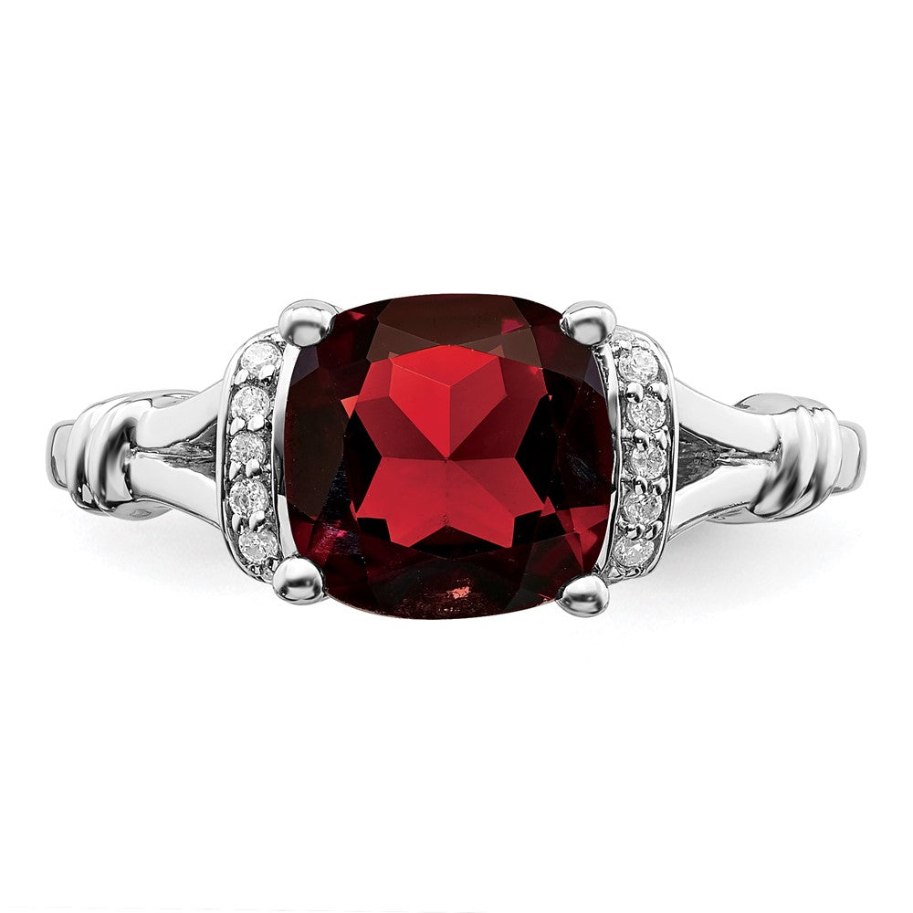 14K Weißgold Ring mit Granat und echtem Diamant