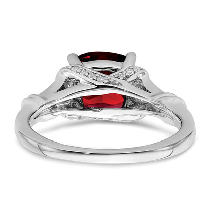 14K Weißgold Ring mit Granat und echtem Diamant
