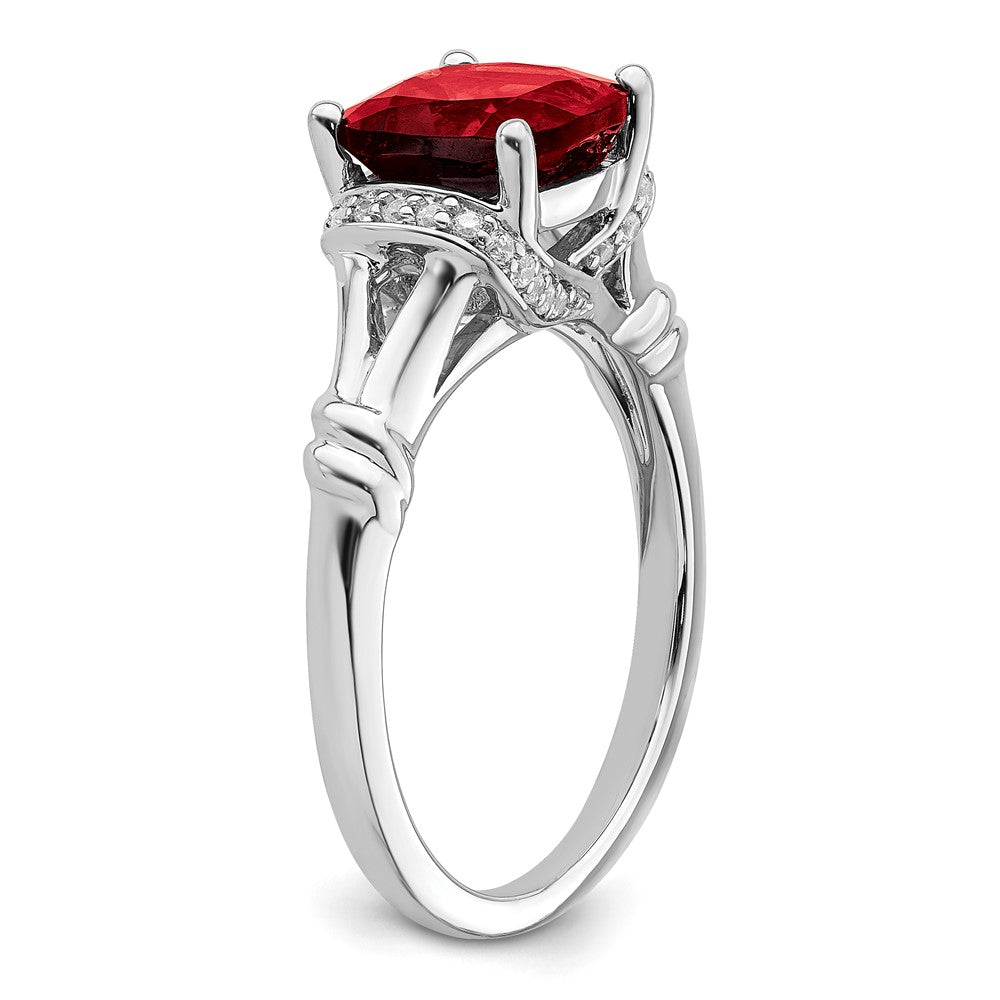14K Weißgold Ring mit Granat und echtem Diamant