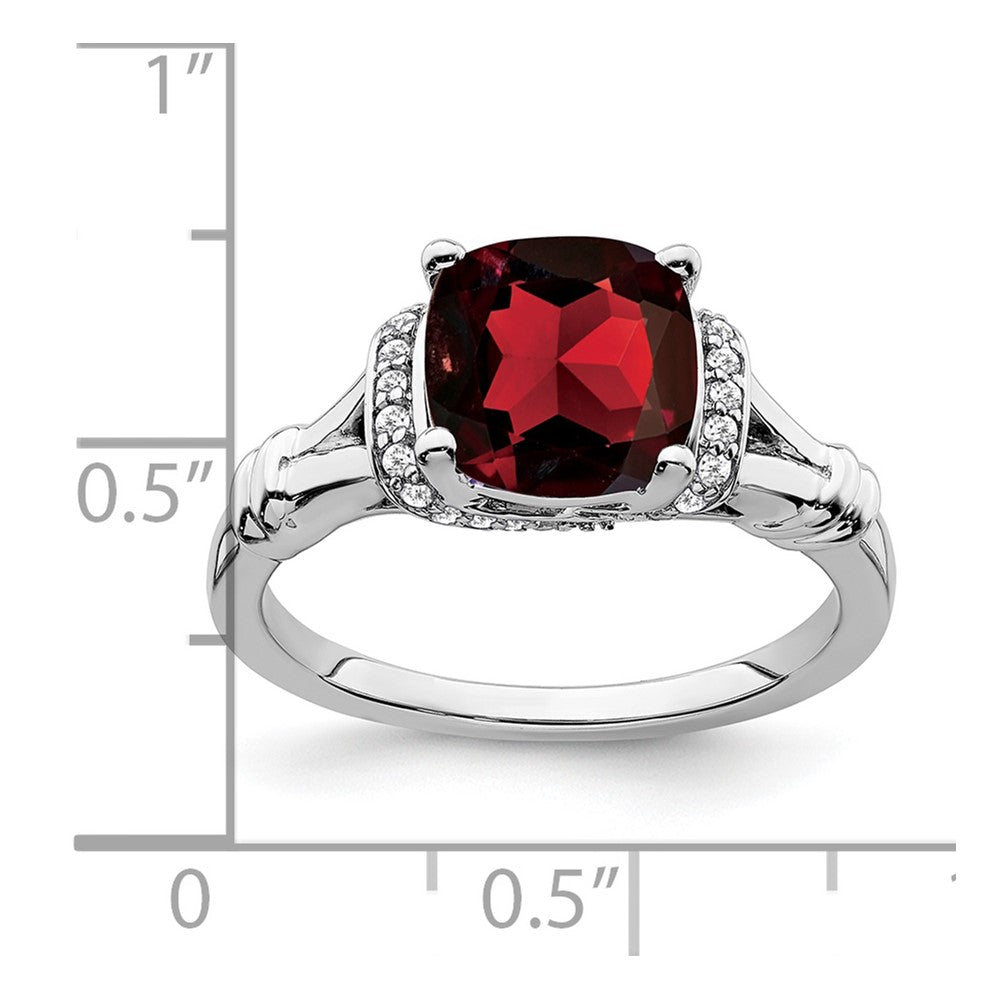 14K Weißgold Ring mit Granat und echtem Diamant