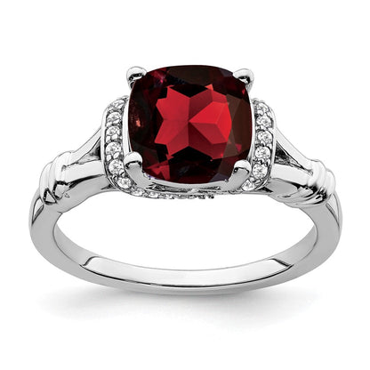 14K Weißgold Ring mit Granat und echtem Diamant