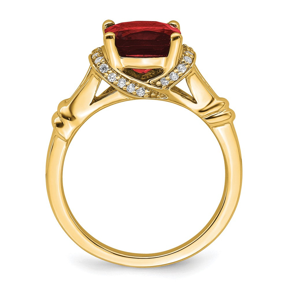 14K Gelbgold Ring mit Granat und echten Diamanten