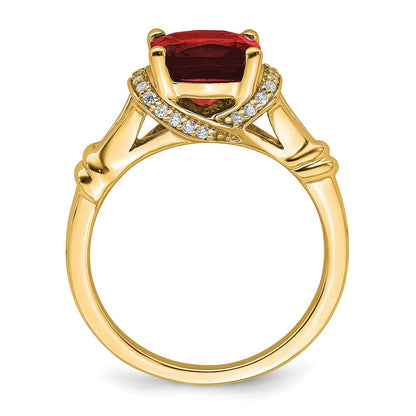 14K Gelbgold Ring mit Granat und echten Diamanten