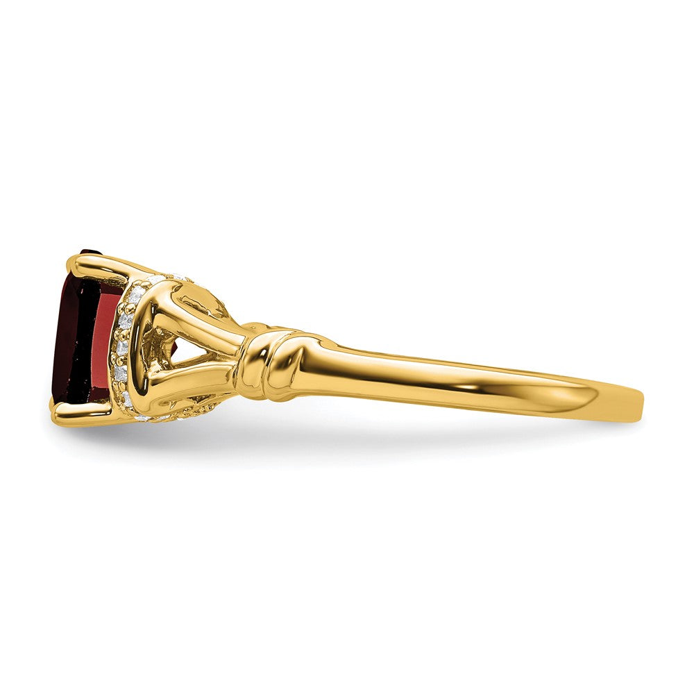 14K Gelbgold Ring mit Granat und echten Diamanten