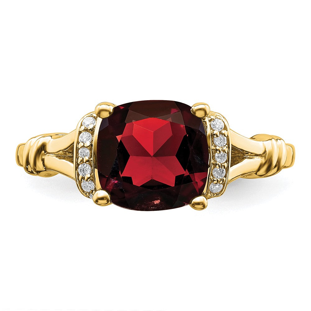 14K Gelbgold Ring mit Granat und echten Diamanten