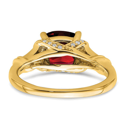 14K Gelbgold Ring mit Granat und echten Diamanten