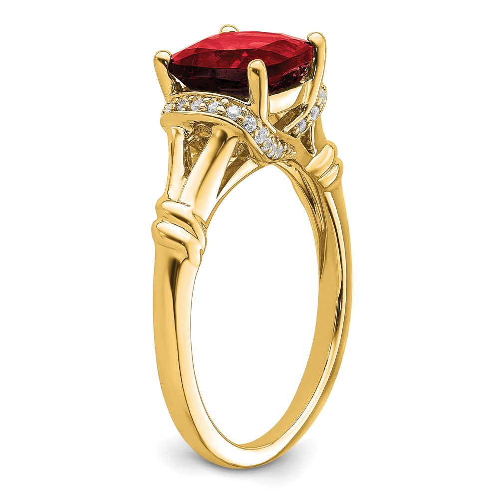 14K Gelbgold Ring mit Granat und echten Diamanten