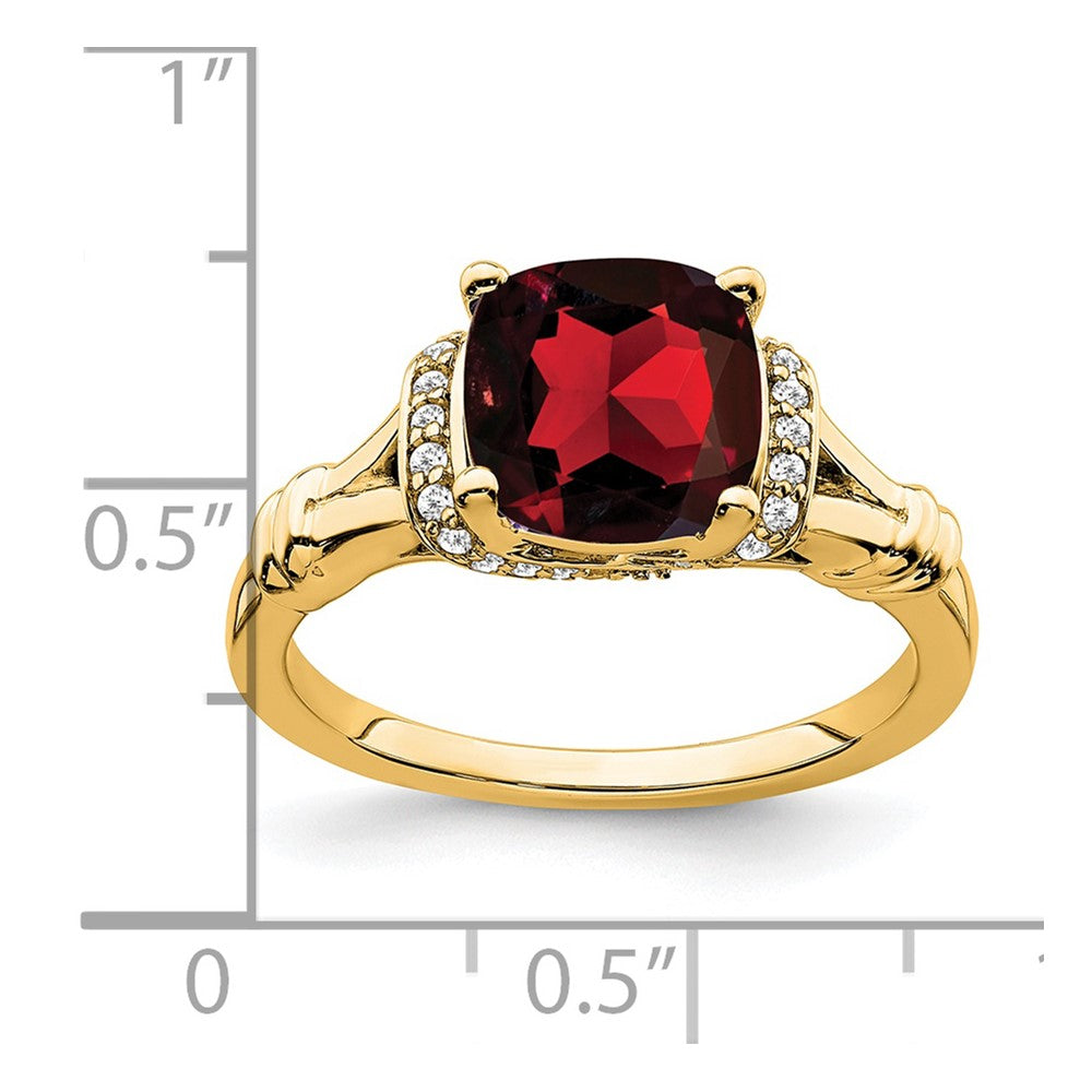 14K Gelbgold Ring mit Granat und echten Diamanten
