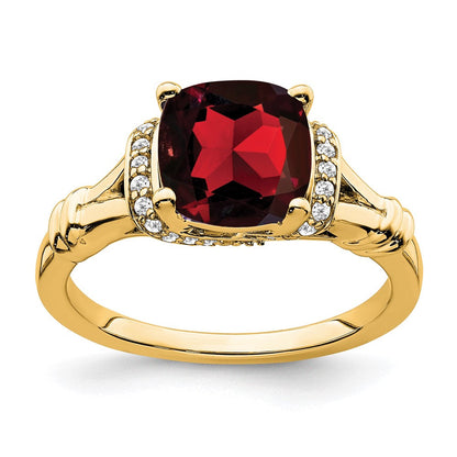 14K Gelbgold Ring mit Granat und echten Diamanten