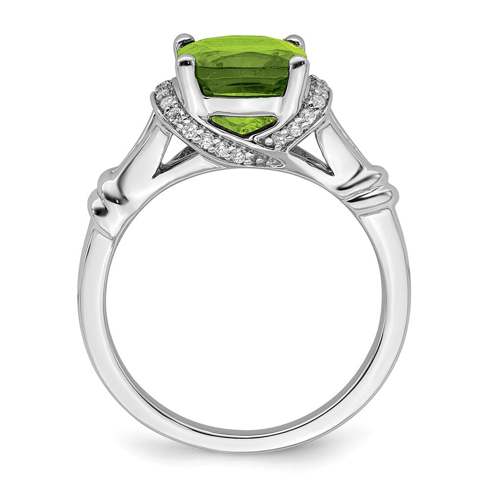 14K Weißgold Ring mit Peridot und echtem Diamant