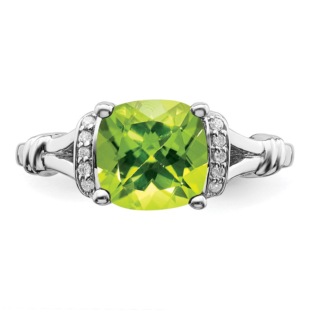 14K Weißgold Ring mit Peridot und echtem Diamant