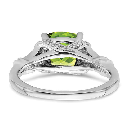 14K Weißgold Ring mit Peridot und echtem Diamant