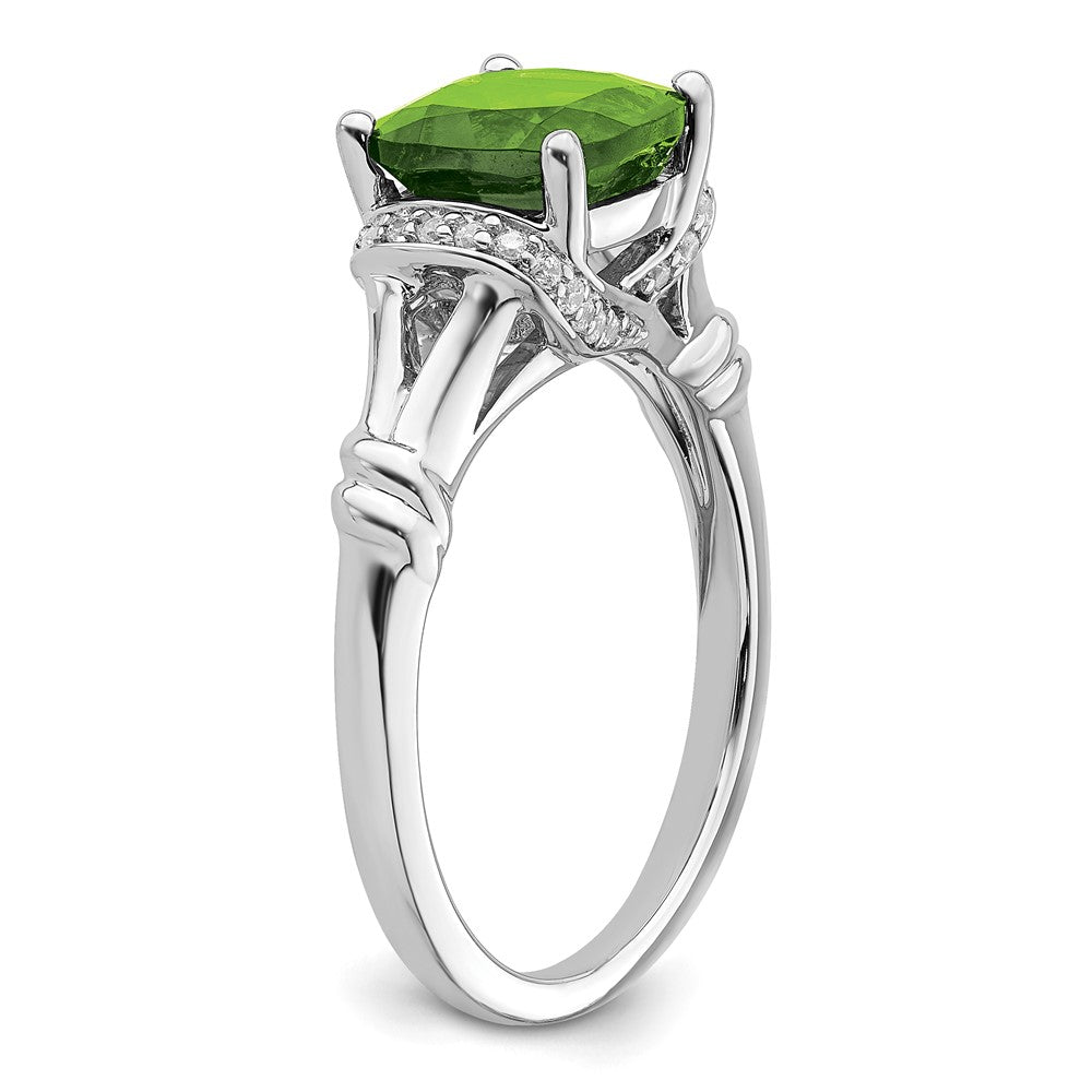 14K Weißgold Ring mit Peridot und echtem Diamant