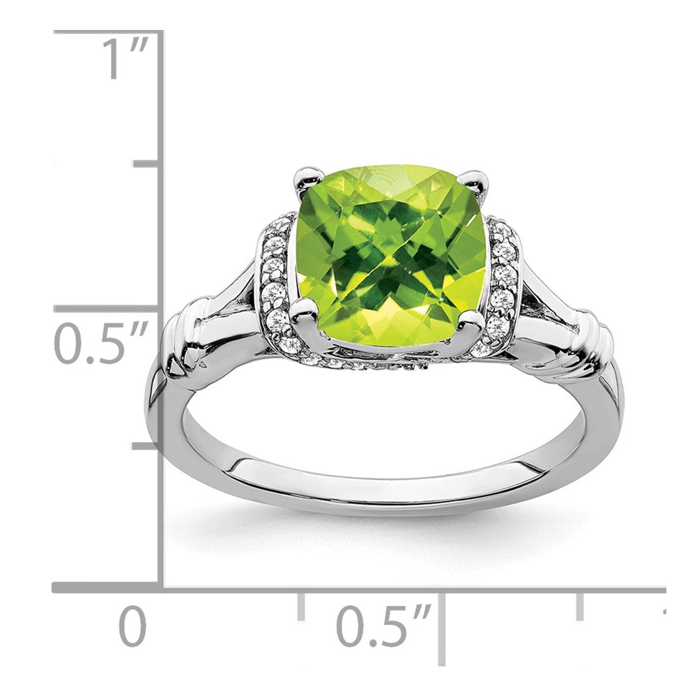 14K Weißgold Ring mit Peridot und echtem Diamant