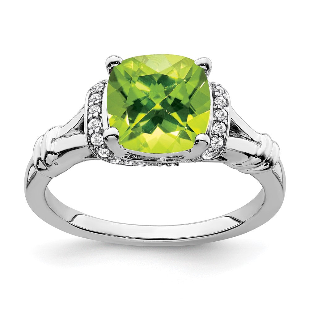 14K Weißgold Ring mit Peridot und echtem Diamant