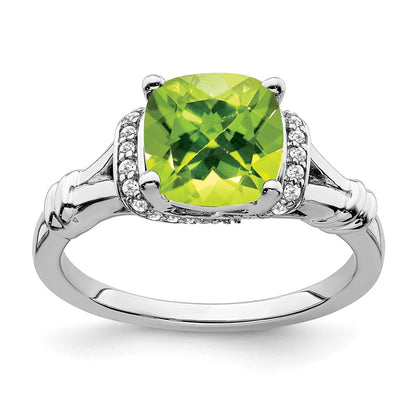 14K Weißgold Ring mit Peridot und echtem Diamant