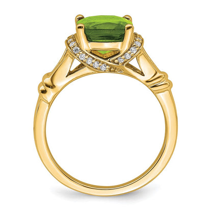 14K Gelbgold Ring mit Peridot und echtem Diamant