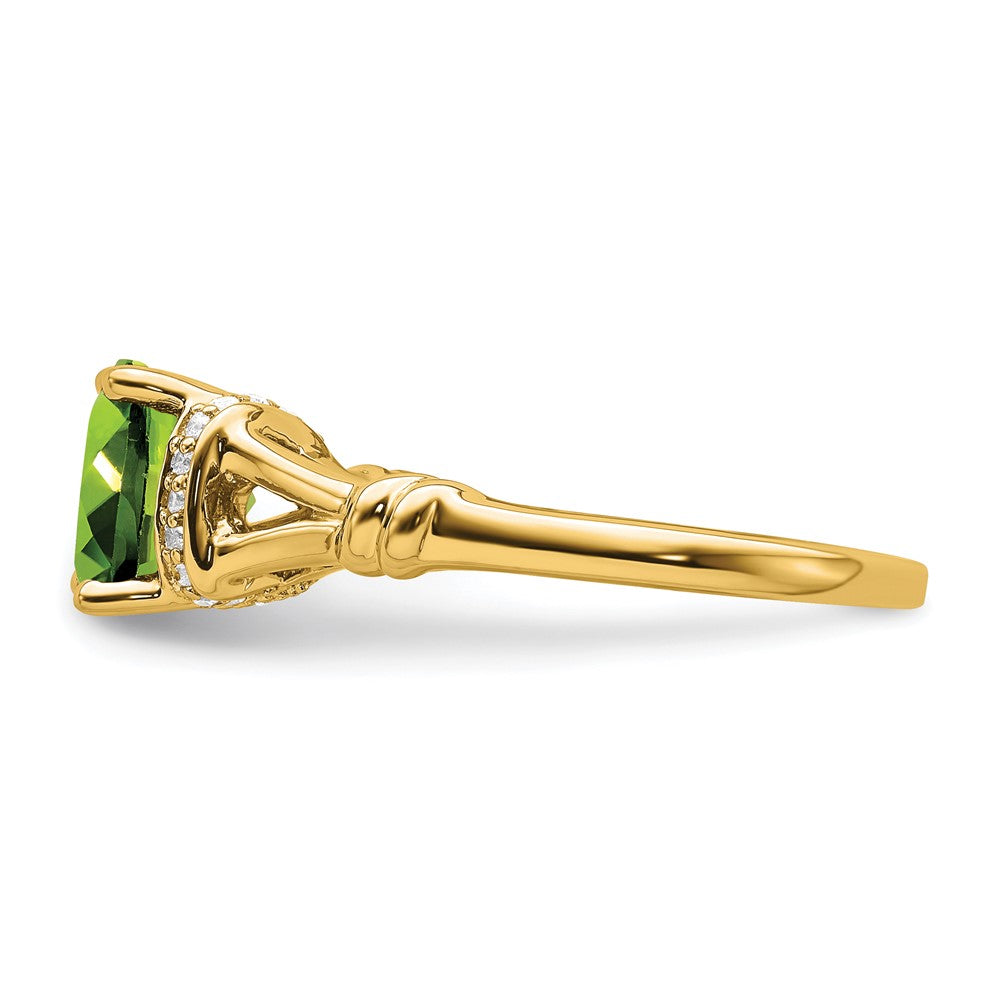 14K Gelbgold Ring mit Peridot und echtem Diamant