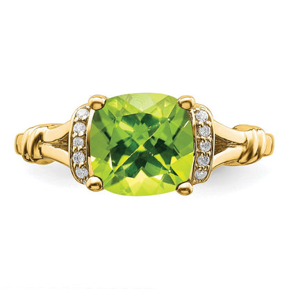 14K Gelbgold Ring mit Peridot und echtem Diamant