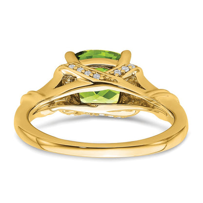 14K Gelbgold Ring mit Peridot und echtem Diamant