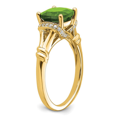14K Gelbgold Ring mit Peridot und echtem Diamant