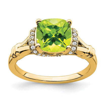14K Gelbgold Ring mit Peridot und echtem Diamant