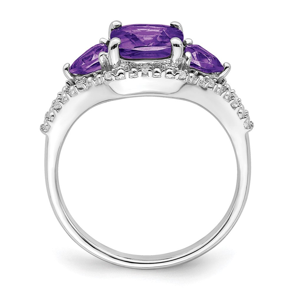 14K Weißgold Ring mit Amethyst und echten Diamanten
