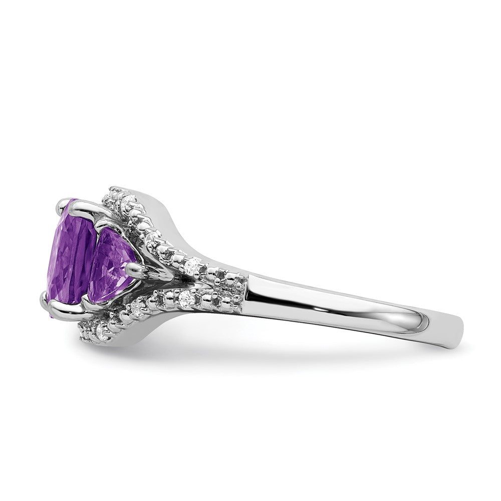 14K Weißgold Ring mit Amethyst und echten Diamanten