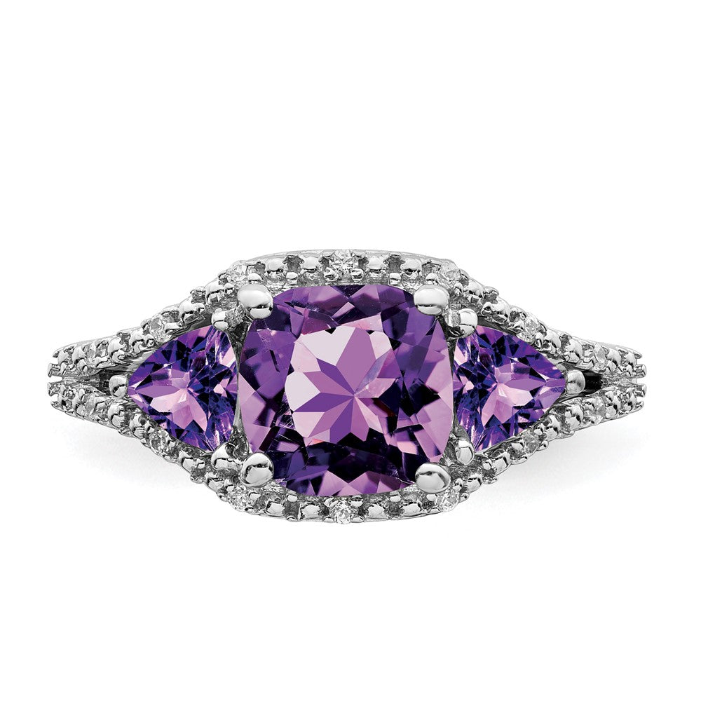 14K Weißgold Ring mit Amethyst und echten Diamanten
