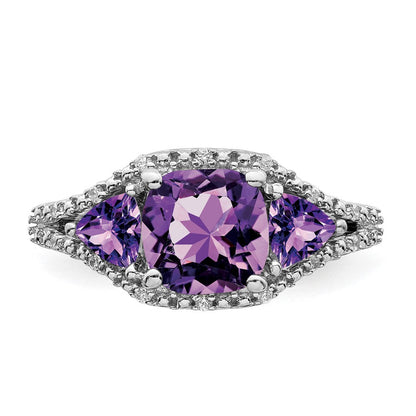 14K Weißgold Ring mit Amethyst und echten Diamanten