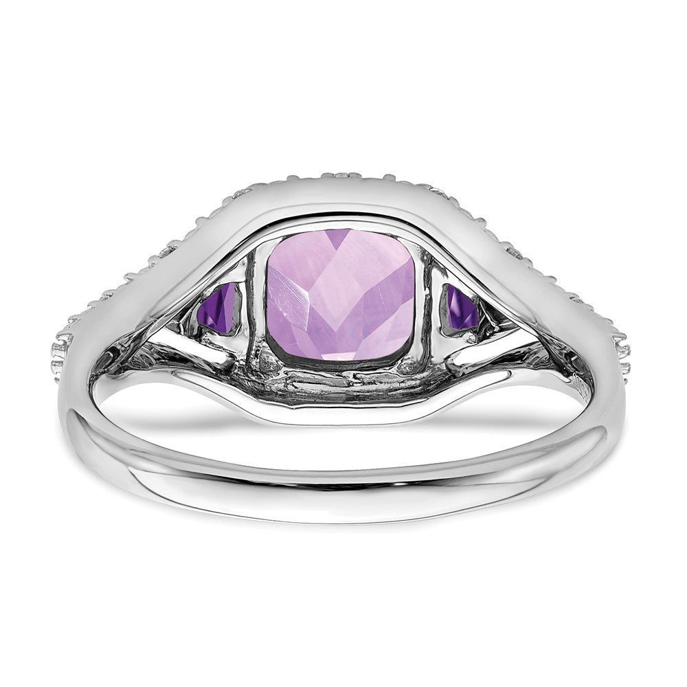 14K Weißgold Ring mit Amethyst und echten Diamanten