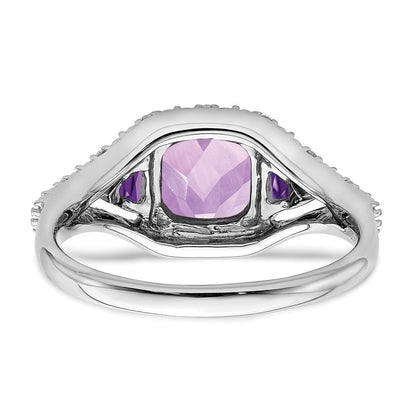 14K Weißgold Ring mit Amethyst und echten Diamanten