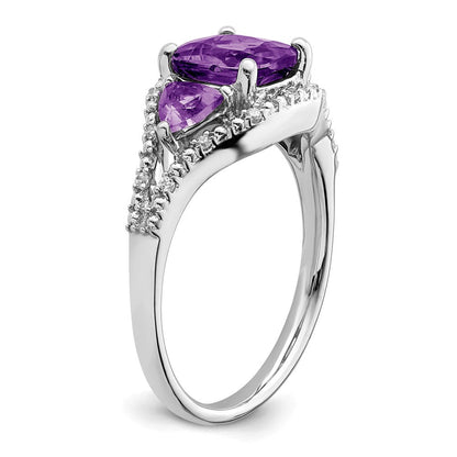14K Weißgold Ring mit Amethyst und echten Diamanten