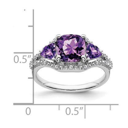 14K Weißgold Ring mit Amethyst und echten Diamanten