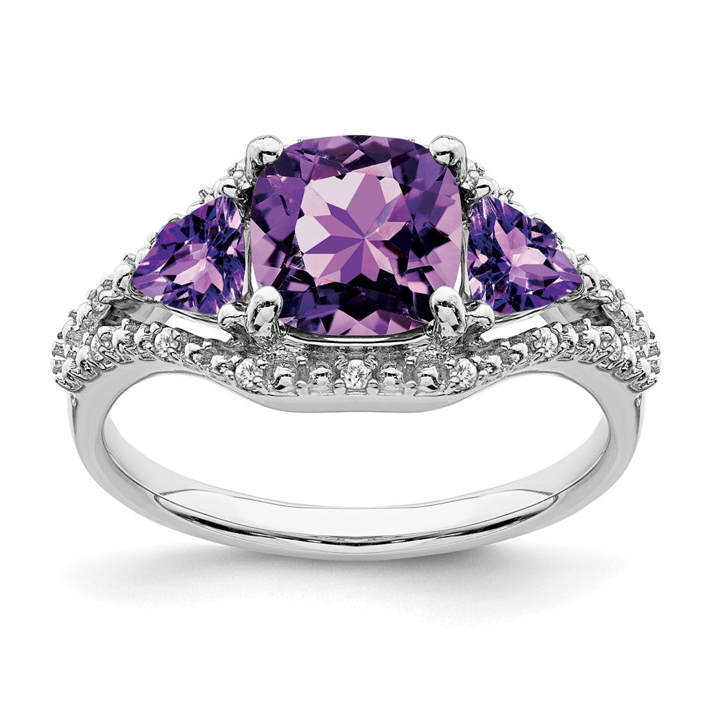 14K Weißgold Ring mit Amethyst und echten Diamanten