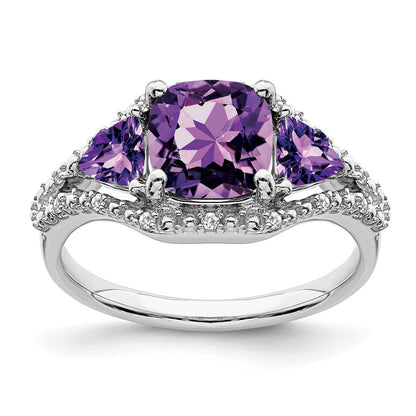 14K Weißgold Ring mit Amethyst und echten Diamanten