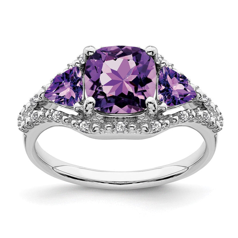 14K Weißgold Ring mit Amethyst und echten Diamanten